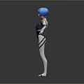 3D Anime Style Game Movie Character With Blue Hair And Purple Black Tight Outfit
