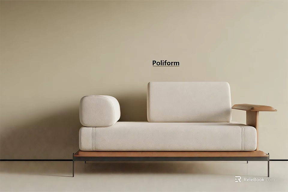 Modern White Single Sofa With Wooden Armrest Metal Legs And Poliform Design 3d model 