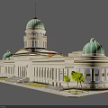 Grand Classical Capitol Building with Green Domes and Columns Stone Steps Surrounded by Palm Trees