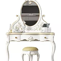 Elegant White Dressing Table Design With Carved Mirror Gold Accents And Stool