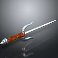 Detailed Medieval Sword With Brown Handle Silver Twisted Guard And Slender Blade