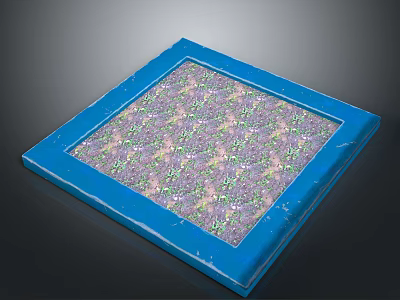 Colorful Natural Landscape Design With Purple Green Floral Patterns In Blue Square Frame 3d model