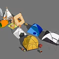 Assorted Camping Tents In Various Colors And Styles With Camping Accessories