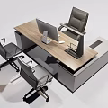 Modern Office Desk With Wooden Desktop Computer Monitor File Organizer And Ergonomic Chairs