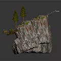 Natural Rock Formation Scene With Wooden Bridge Pine Trees And Mossy Surface