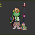 Cartoon Wizard Character With White Beard Glasses Purple Robe Green Book Staff And Broom