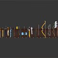Medieval Weapons Collection Swords Bows Arrows Shields Displayed On Wooden Rack With Reflection