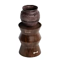 Walnut Wood Curved Design Side Table With Decorative Brown Pot On Top