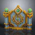 Ornate Archway Decoration with Golden Frame Diamond Gem Side Pillars and Spherical Green Gem Tops
