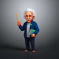 Cartoon Einstein Character Holding Pointer Stick And Book In Blue Coat