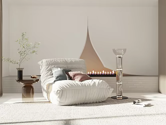 Modern minimalist style living room with shaped fireplace 3d model