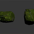 Two Natural Stone Rocks Covered With Green Moss And Textured Surfaces