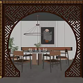 New Chinese style pass round door 3d model