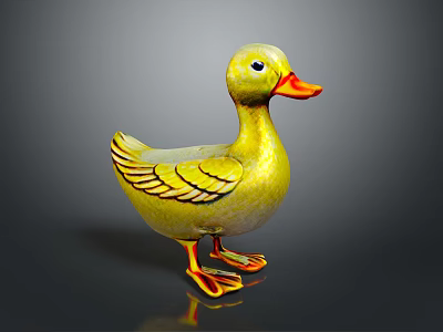 Yellow Decorative Duck Figurine Featuring Shiny Feathers Orange Beak And Feet 3d model