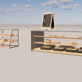 Modern Bakery Display Shelves With Glass Doors And Assorted Bread Pastries 3d model