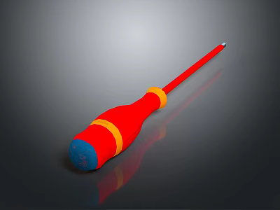 Red Screwdriver With Blue Head And Yellow Rings On Dark Surface 3d model