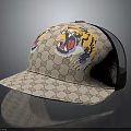 Stylish Beige Classic Pattern Cap With Tiger Graphic And Mesh Side Panels