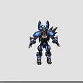 Fantasy Warrior Character With Mythical Creature Inspired Blue Black Spiked Armor And Glowing Accents