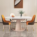 Modern Round Marble Dining Table Set With Beige Orange Grey Chairs Floor Lamp City View