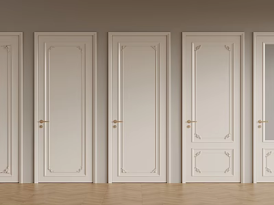 White Swing Doors With Gold Handles And Decorative Patterns In Interior Space 3d model