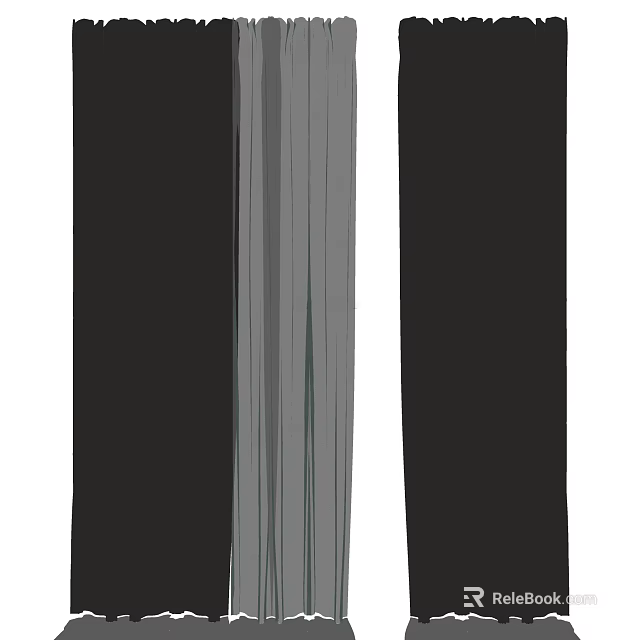 Modern Black And Gray Curtains With Vertical Lines For Interior Decoration 3d model 
