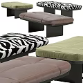 Modern Stylish Sofa Stools With Zebra Pattern Brown Green Upholstery And Black Legs