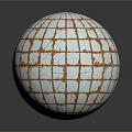 Artistic Spherical Sculpture With White Cracked Surface And Orange Grid Pattern