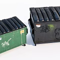 Public Facility Trash Bins Featuring Green Black Color And Graffiti Design 3d model