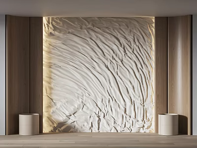 Elegant Modern Interior Wall Decor With Wavy Plaster Texture And Wood Grain Lighting 3d model