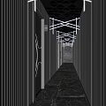 Modern KTV Corridor Interior Design With Geometric Ceiling Lights And Linear Wall Accents 3d model