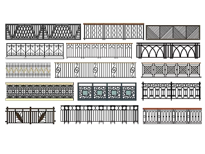 Various Decorative Fence Railings with Intricate Patterns and Diverse Styles 3d model