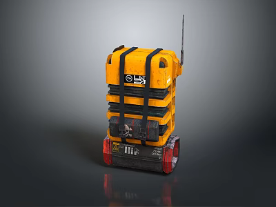 Yellow Heavy Duty Case With Black Straps Red Wheels And Antenna 3d model