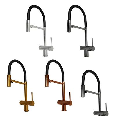 Modern Stylish Faucets In Various Colors With Curved Metal Handle Design 3d model