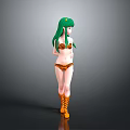 3D Character Design With Green Long Hair Orange Striped Bikini And Laced Boots