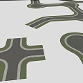 Urban Road Intersection With Green Belts Lane Markings And Asphalt Pavement