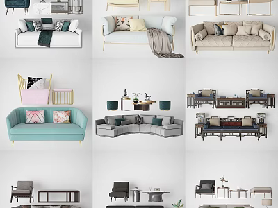Modern Stylish Sofa And Coffee Table Set With Decorative Pillows And Throw Blankets 3d model