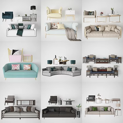 Modern Stylish Sofa And Coffee Table Set With Decorative Pillows And Throw Blankets 3d model