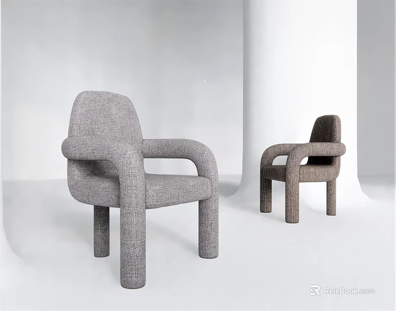 Modern Minimalist Fabric Single Sofa Gray Brown With Armrest Straight Legs In Light White Space 3d model 