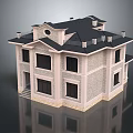 Modern Two Story Detached Villa With Gray Exterior Black Roof Large Windows And Decorative Steps