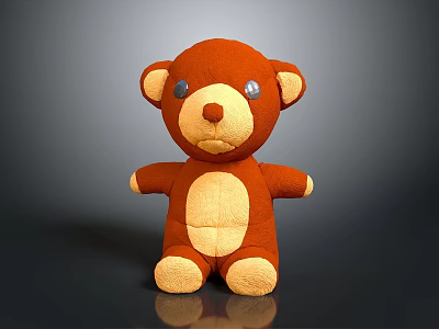 Plush Brown Teddy Bear Doll with Blue Eyes Light Belly Sitting on Gray Background 3d model