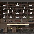 Modern Tea Room Interior With Wooden Shelves Tea Sets Hanging Lights And Wooden Tea Table