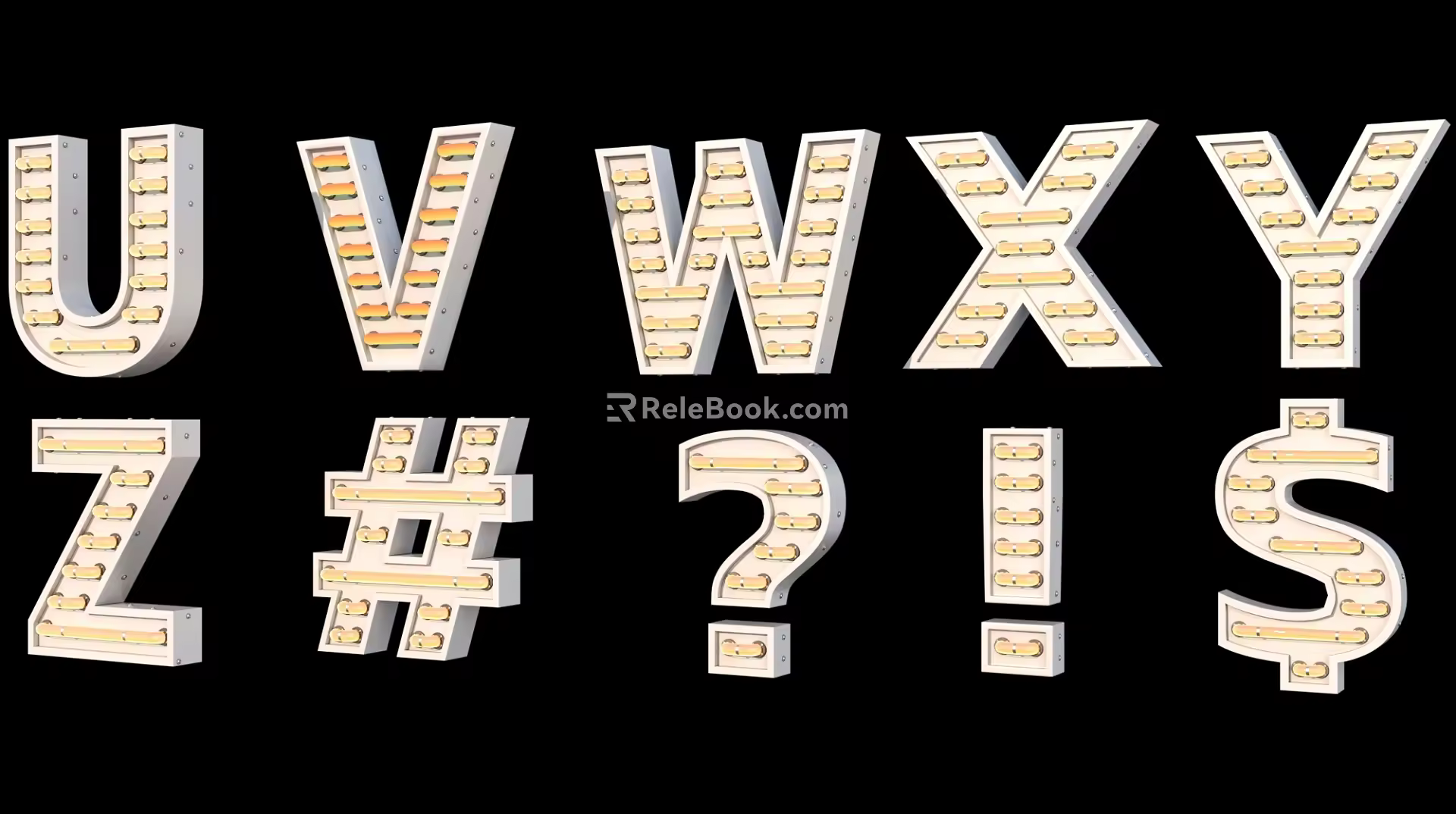 Neon letters three-dimensional material 3d model
