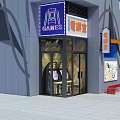 Vibrant Commercial Street with Traditional Chinese Signs Storefronts Awnings Outdoor Seating and Green Plants