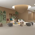 Cozy Kindergarten Interior With Soft Tones Plush Toys And Shelves