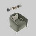 Beige Single Seater Sofa With Cozy Fabric Patterned Pillow Round Ball Decor And Black Legs