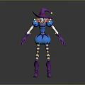 Fantasy Character With Purple Hat Blue Dress Striped Socks And Purple Gloves