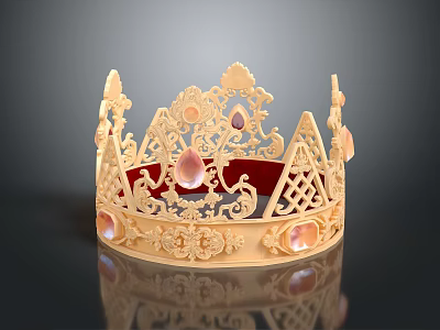 Elegant Exquisite Golden Crown Jewelry With Pink Gemstones And Intricate Carvings 3d model