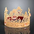 Elegant Exquisite Golden Crown Jewelry With Pink Gemstones And Intricate Carvings