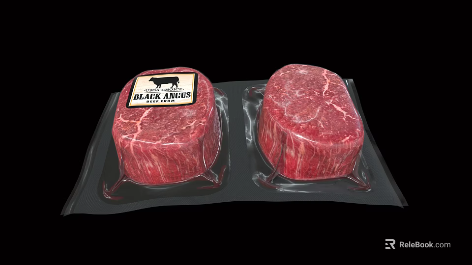 Fresh Black Angus Beef Cuts in Clear Vacuum Sealed Packaging 3d model 