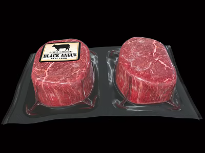 Fresh Black Angus Beef Cuts in Clear Vacuum Sealed Packaging 3d model